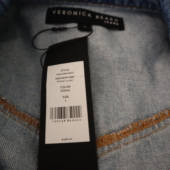 Veronica Beard Blue Denim Jacket Sweeney Cropped Raw Hem Size Large New Tag $428 - Picture 6 of 7